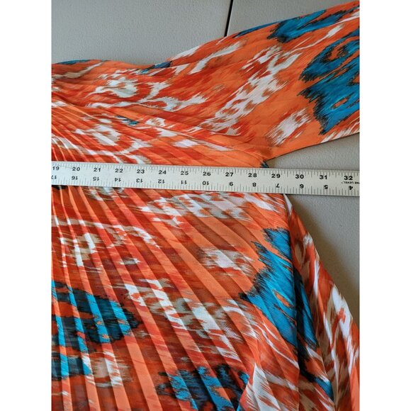 Michael Kors Womens Pleated Crinkle Chiffon Caftan Blouse L Orange & Blue Abstra - Picture 4 of 9